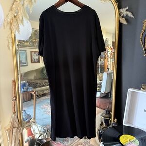 Misook Classic Black Acrylic Maxi Dress with Ribbed Neck and Sleeves